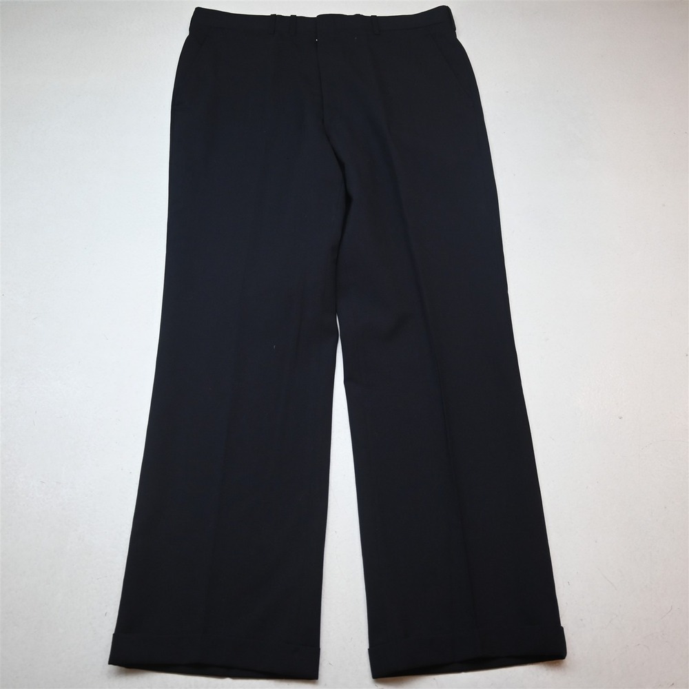 Vtg Tom James 36x32 Navy Blue Wool Flat Front Classic Cuffed Dress Mens Pants
